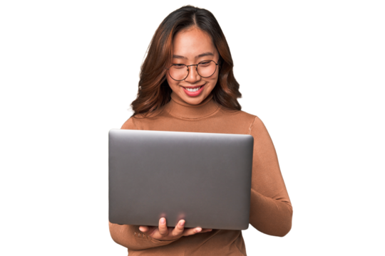 A young asian woman working with her laptop