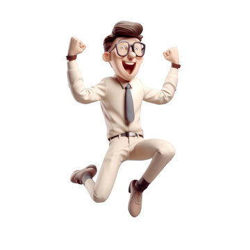 3d Icon Cute Young Smiling Happy Winning Business Man Or Office Worker Stands People Character Illustration. Cartoon Minimal Style On Isolated Transparent Png Background. Generative Ai