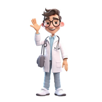 Young smiling man doctor, medical specialist Medicine concept. Cute 3d icon people character illustration. Cartoon minimal style on isolated transparent background png. Generative ai