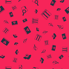 Set Cloud computing lock, Search with folder, Browser exclamation mark and Server on seamless pattern. Vector