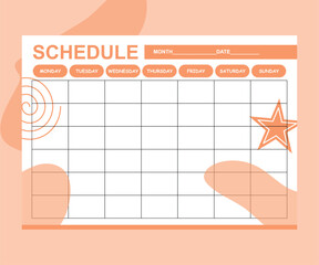 Simple blank meal planner template for one week, vector illustration, weekly schedule, diet meal plan 2