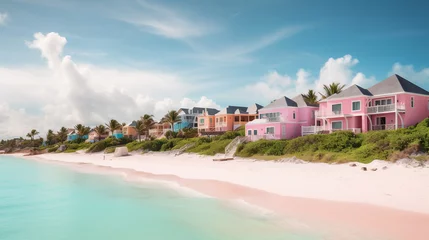 Foto op Plexiglas The stunning pink sand beaches of Harbour Island in the Bahamas, with its tranquil waters and pastel-colored architecture  © alhaitham