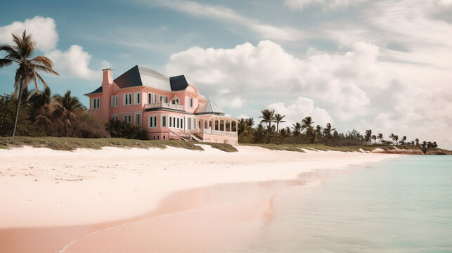 The stunning pink sand beaches of Harbour Island in the Bahamas, with its tranquil waters and pastel-colored architecture 