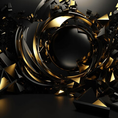 3D abstract wallpaper. Three-dimensional dark golden and black background. Black and gold background. generative ai. golden wallpaper