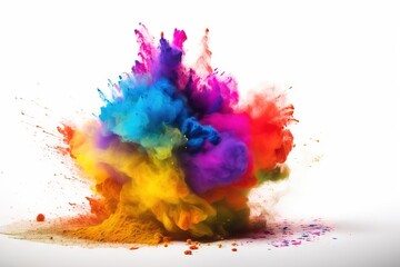 Fototapeta na wymiar a multicolored powder explosion on a white background with a white background. generative ai