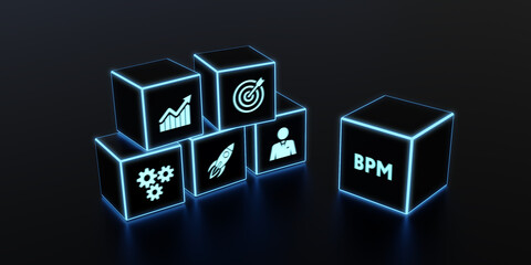 BPM Business process management system technology concept. 3d illustration