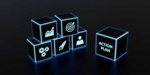 Business, Technology, Internet and network concept. Concept meaning proposed strategy or course of actions for certain time. 3d illustration