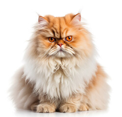 Orange fluffy Persian cat isolated on white background. Generative AI.