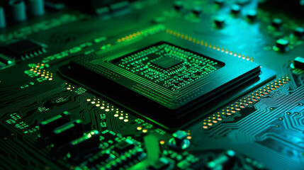A colorful computer microchip with light flowing around it, emphasizing technological advances in a beatiful way - Generative AI
