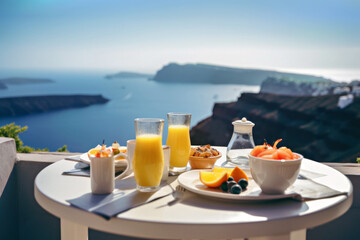 A healthy breakfast with a magnificent view, Generative AI