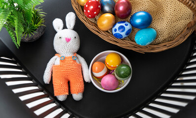Easter 2023 new background, Colourful Eggs with Rabbit