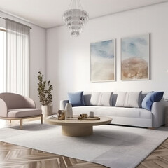 Aesthetic White Living Room Mockup, Generative AI