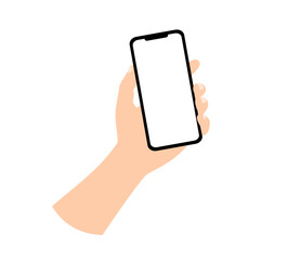 Hand holding a mobile phone. Vector illustration of the Mobile cellular.