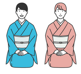 着物を着て正座する女性