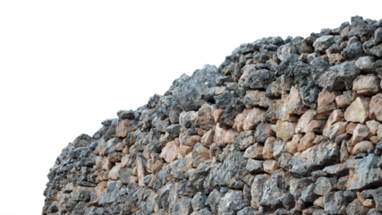 An old stone wall or piled rocks isolated on empty background