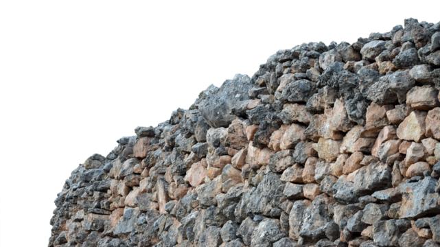An old stone wall or piled rocks isolated on empty background