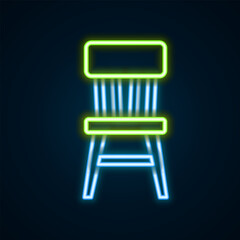 Glowing neon line Chair icon isolated on black background. Colorful outline concept. Vector