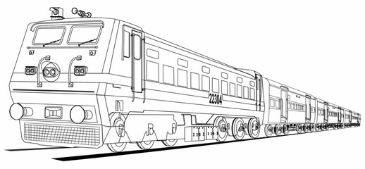 Illustration of Indian Super Fast Train lineart concept