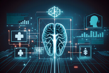 Fototapeta premium Medical icon network connection with modern virtual screen interface on hospital background, medicine technology network concept made with Generative AI