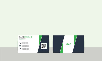 New business card design . New business card design double sided creative business card with QR code dark blue colour business card design abstract vector design unique simple card CMYK mood Green.