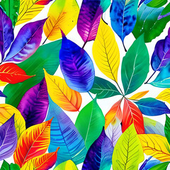 Fototapeta na wymiar watercolor leaves background, seamless pattern with leaves