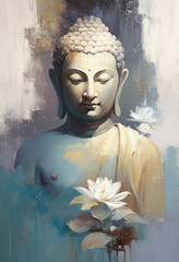 Buddha statue, Oil Painting, Generative AI