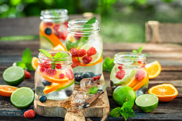 Healthy and tasty lemonade made of summer fruits.