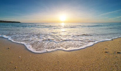 Beautiful sunset on the sea shore beach. - 587753906