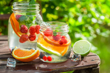 Fresh and sweet lemonade made of summer fruits. - obrazy, fototapety, plakaty