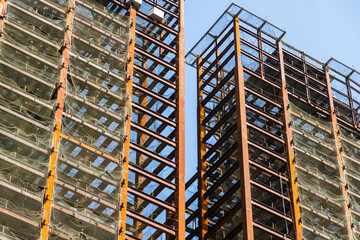 Building construction steel structure silhouette background.