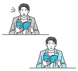 読書をする男性（正面）イラスト