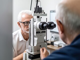 The ophthalmologist tests a patient's eyes with modern equipment. Ai Generative.