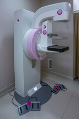 Mammography test at the hospital. Medical equipment. Mammography breast screening device in...