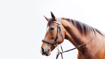 animal on the white Background a horse in harness generative ai