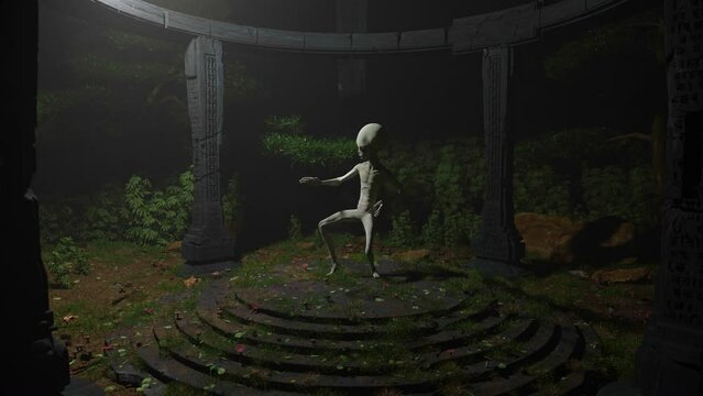 Alien Dancing Left Light in a Cannabis forest 420 Dance Trippy art 3D vj loop animation 4k background pattern UFO life