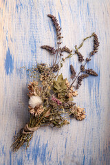 Dried Flowers on a wooden background Autumn Still Life
