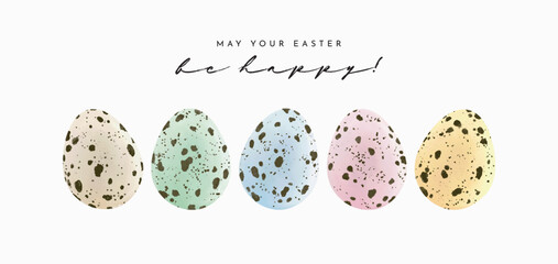 Vector Illustration With Colorful Quail Eggs And Easter Wishes On White Background. Graphic Great For Greeting Card Designs. Isolated Elements.