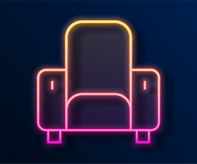 Glowing neon line Cinema chair icon isolated on black background. Vector