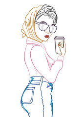 the girl with a cup of coffee