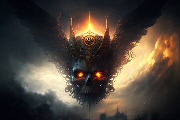 Floating Winged Skull Generative AI