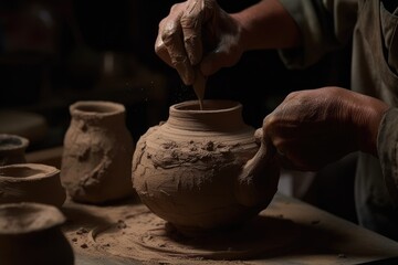 Clay Being Molded Into A Teapot. Generative AI