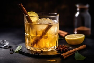 Cold Glass Of Honey Lemonade With A Cinnamon Stick. Generative AI