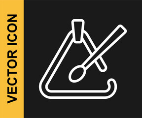 White line Triangle musical instrument icon isolated on black background. Vector