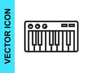 Black line Music synthesizer icon isolated on white background. Electronic piano. Vector
