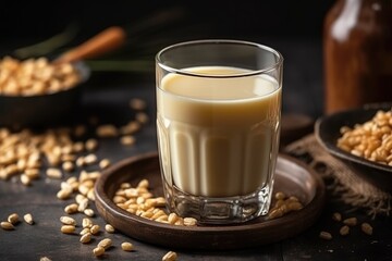 Glass Of Barley Milk With Honey. Generative AI