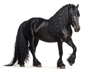 Friesian Horse On White Background. Generative AI