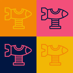 Pop art line Swing plane on the playground icon isolated on color background. Childrens carousel with plane. Amusement icon. Vector
