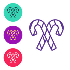 Set line Christmas candy cane with stripes icon isolated on white background. Merry Christmas and Happy New Year. Set icons colorful. Vector