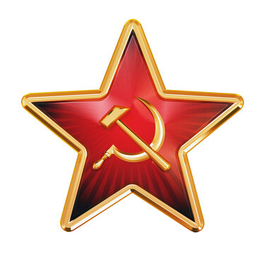 Hammer and sickle communism symbols badge on transparent background. 3D illustration