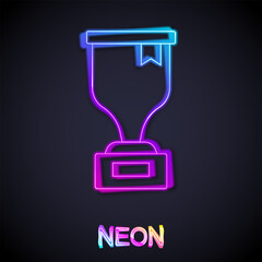 Glowing neon line Award cup icon isolated on black background. Winner trophy symbol. Championship or competition trophy. Sports achievement sign. Vector
